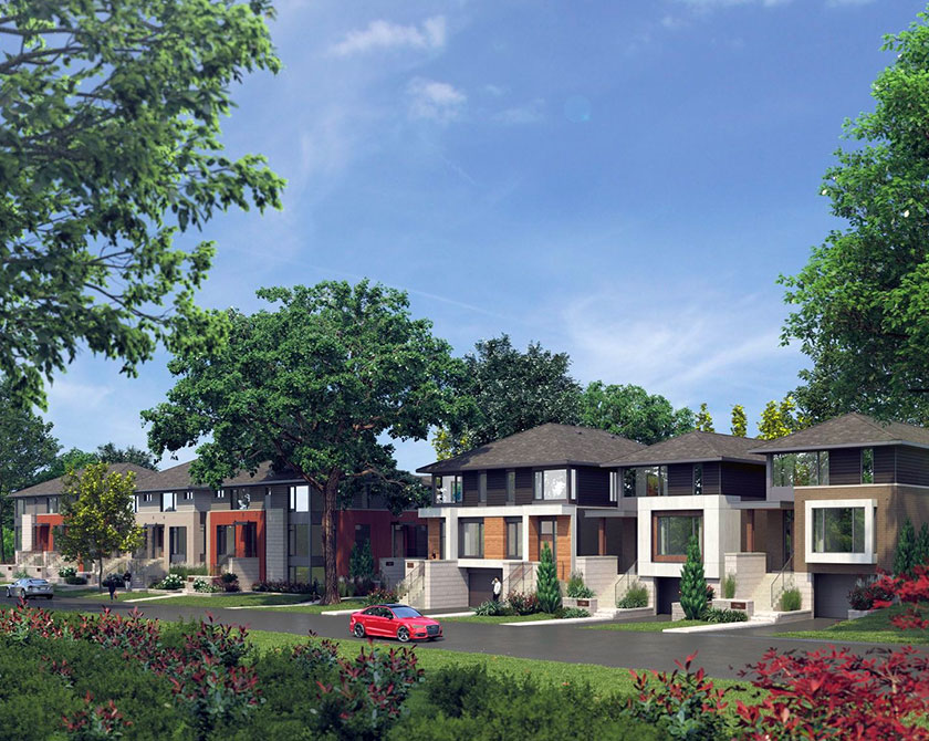 Rendering of street of Uniform Developments homes