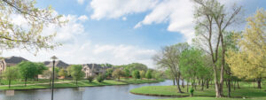 Exterior shot of community on waterfront