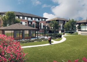 Exterior view of the Wateridge Village, featuring condos for rent in Rockcliffe, set against the backdrop of a welcoming community.