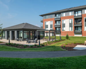 Wateridge Village apartment complex with a spacious gazebo and patio, providing a welcoming outdoor space for residents.